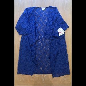Lularoe Shirley, royal blue floral lace, size L